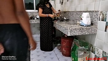 Steamy kitchen encounter with sultry black dressed wife