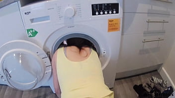 Sister gets stuck in washing machine, step bro saves her and they have sex