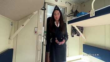 Young woman seduces the train conductor and engages in sexual activity during her break